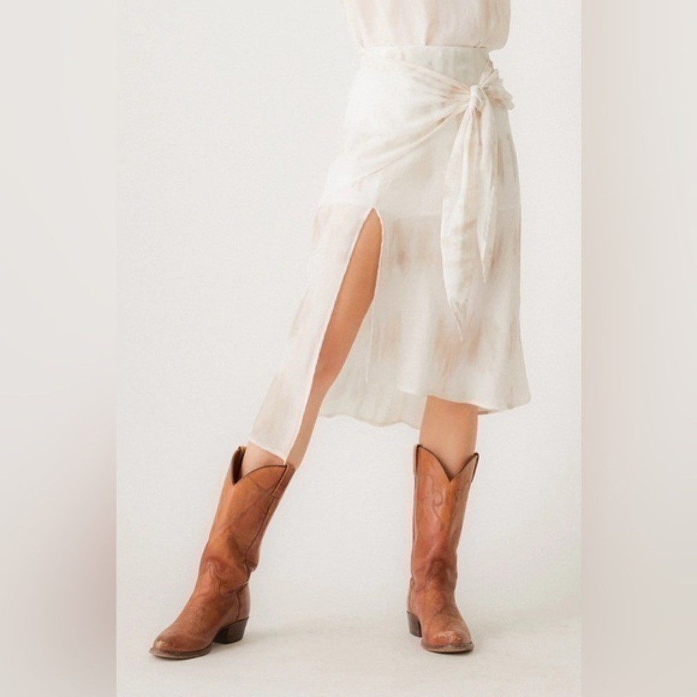 R.G. Kane Nina Tie Dye Sarong Style Midi Skirt in Ivory and Tan Size Medium